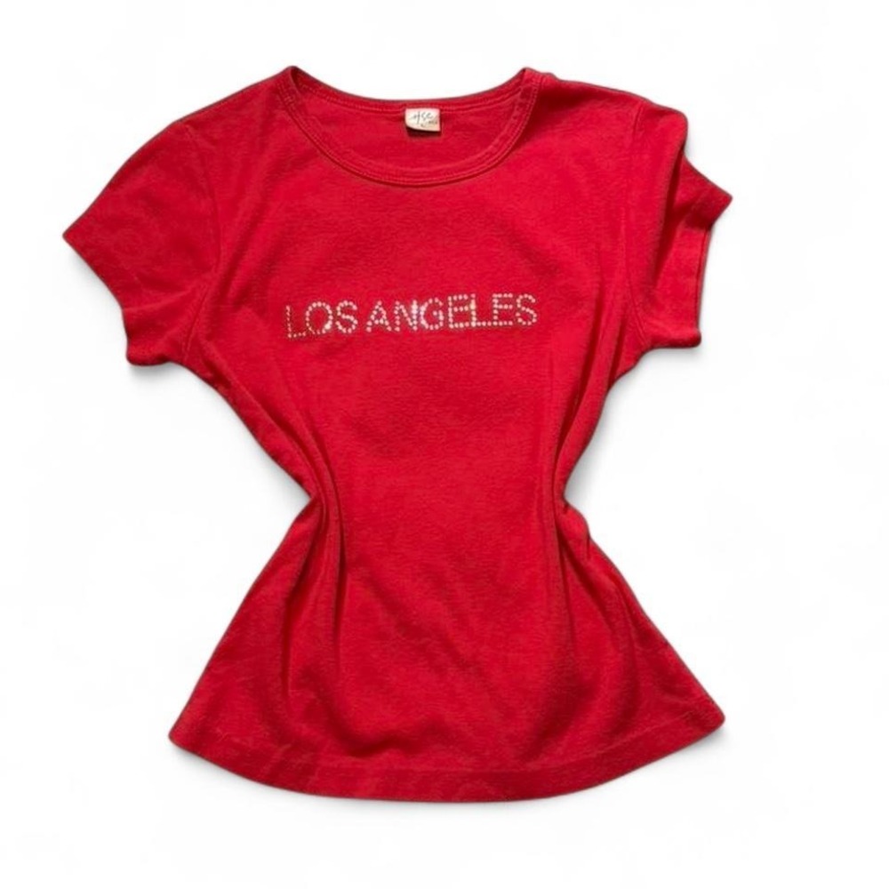 Vintage 90s Ifse Red Rhinestone Los Angeles Baby Tee, Women's Size‎ L